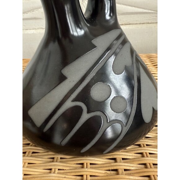 80's George & Georgene Garrett Southwest Black Studio Pottery Wedding Vase - Picture 8 of 13